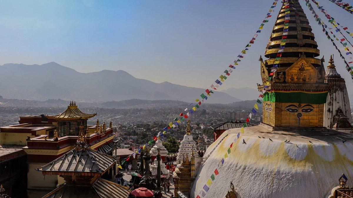 Landscape shot of Nepal during the day, overseeing buildings.